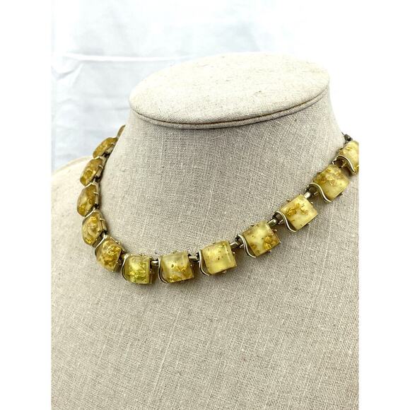 VTG Coro Confetti Necklace Thermoset Lucite with Gold Flecks 16" Signed MCM - Picture 10 of 16